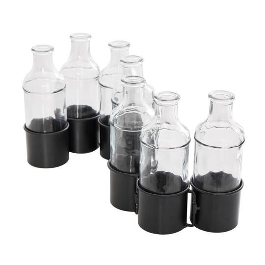 22" Black Metal Adjustable Bottle Vase with Clear Glass Bottles